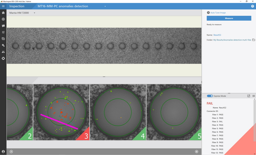 Zoomed-in test result for a 16-fiber MPO connector