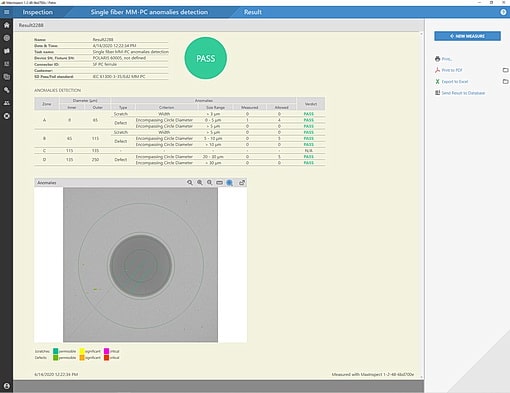 Pass/Fail Report for a Single Fiber Connector